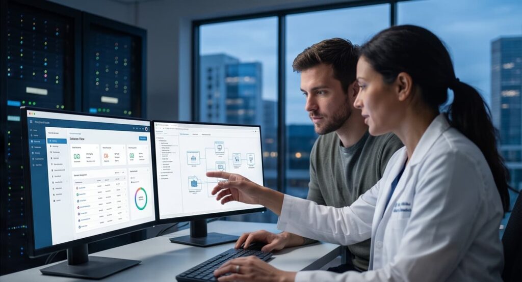 two doctor work with Custom application health care