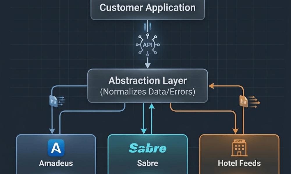 Travel API integration architecture diagram.