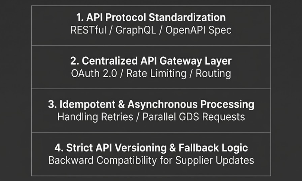 A diagram explaining best practices for custom software development for travel GDS API integrations.